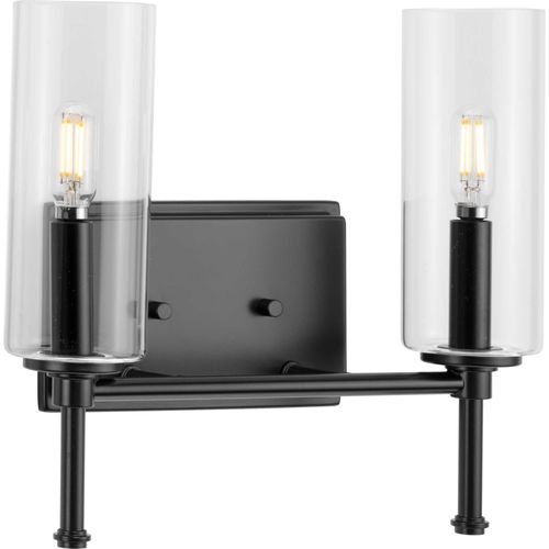Main product image of Elara 2 Light New Traditional Matte Black Clear Glass Bath Vanity Light