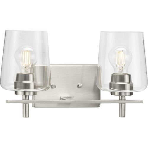 Main product image of Calais 2 Light New Traditional Brushed Nickel Clear Glass Bath Vanity Light