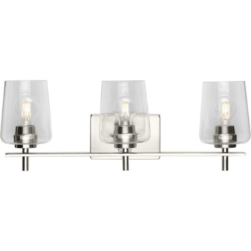 Main product image of Calais 3 Light Matte Black Clear Glass New Traditional Bath Vanity Light
