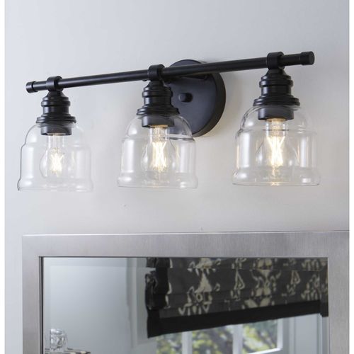 Main product image of Ambrose 3 Light Farmhouse Matte Black Clear Glass Bath Vanity Light