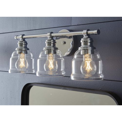 Main product image of Ambrose 3 Light Farmhouse Matte Black Clear Glass Bath Vanity Light