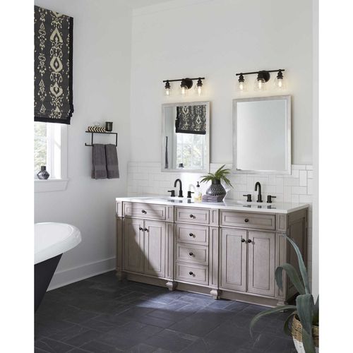 Main product image of Ambrose 3 Light Farmhouse Matte Black Clear Glass Bath Vanity Light