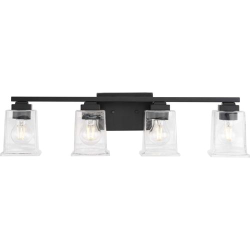 Main product image of Gilmour 4 Light Modern Farmhouse Matte Black Clear Glass Bath Vanity Light