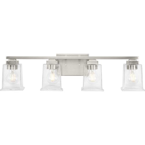 Main product image of Gilmour 4 Light Modern Farmhouse Matte Black Clear Glass Bath Vanity Light