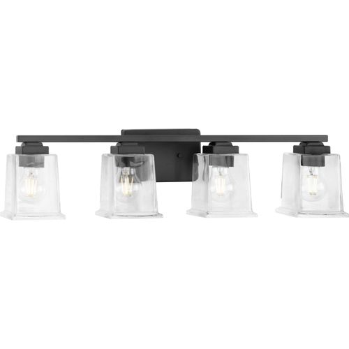 Main product image of Gilmour 4 Light Modern Farmhouse Matte Black Clear Glass Bath Vanity Light