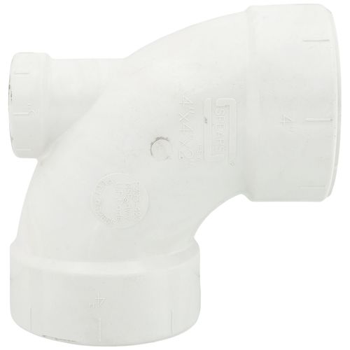 Main product image of 4" x 4" x 2" PVC DWV 90° Elbow (w/ 2" Low Heel Inlet)