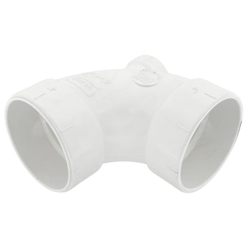 Main product image of 4" x 4" x 2" PVC DWV 90° Elbow (w/ 2" Low Heel Inlet)