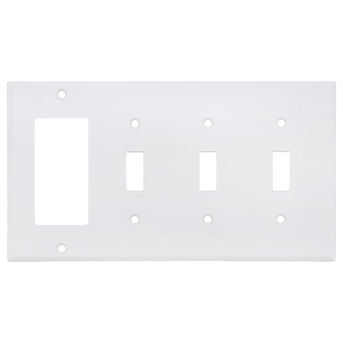 Main product image of 4-Gang Electrical Wall Plate, Combo, 3 Toggle & 1 Decora (White)