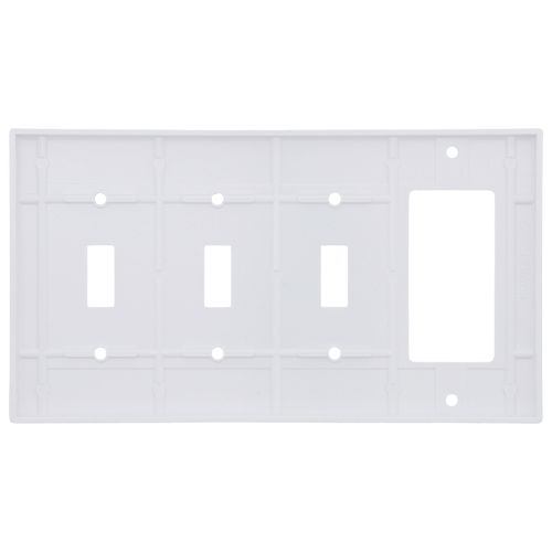 Main product image of 4-Gang Electrical Wall Plate, Combo, 3 Toggle & 1 Decora (White)