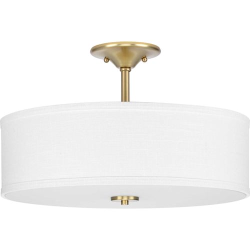 Main product image of Inspire 18" 3 Light Transitional Satin Brass Summer Linen Glass Semi-Flush Mount Light