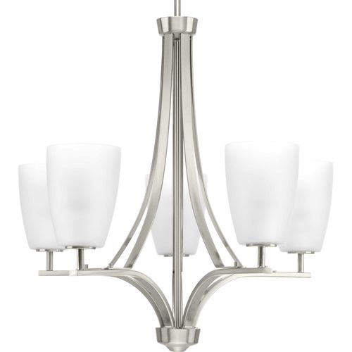 Main product image of Leap 5 Light Brushed Nickel Etched Opal Glass Modern Chandelier Light