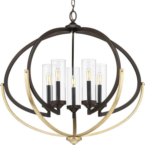 Main product image of Evoke 5 Light Antique Bronze Clear Glass Luxe Chandelier Light