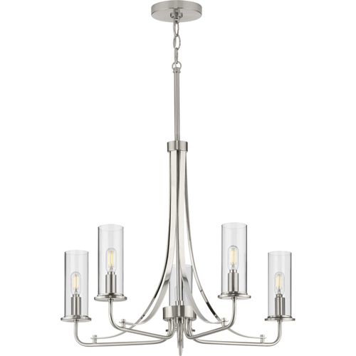 Main product image of Riley 5 Light Brushed Nickel Clear Glass New Traditional Chandelier Light