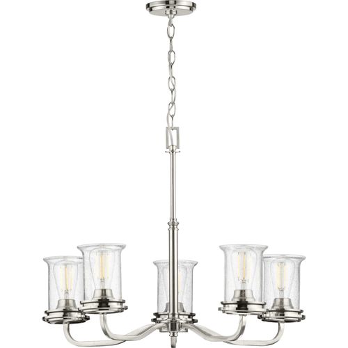 Main product image of Riley 5 Light Brushed Nickel Clear Glass New Traditional Chandelier Light