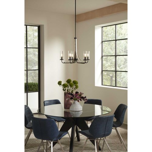 Main product image of Riley 5 Light Brushed Nickel Clear Glass New Traditional Chandelier Light