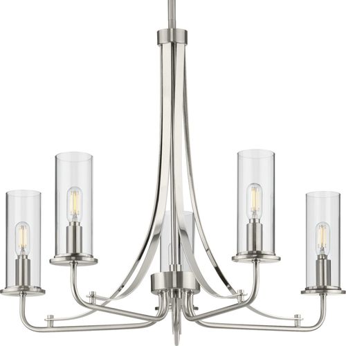 Main product image of Riley 5 Light Brushed Nickel Clear Glass New Traditional Chandelier Light