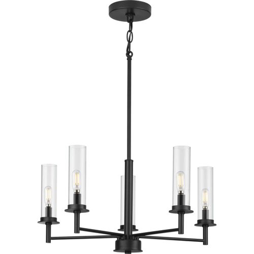 Main product image of Kellwyn 5 Light Brushed Nickel and Clear Glass Transitional Style Chandelier Light
