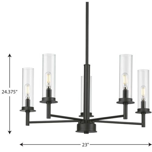 Main product image of Kellwyn 5 Light Brushed Nickel and Clear Glass Transitional Style Chandelier Light