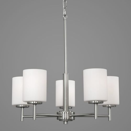 Main product image of Replay 5 Light Brushed Nickel Etched Glass Modern Chandelier Light