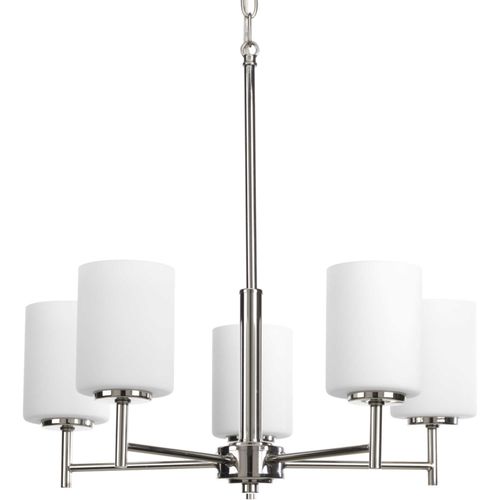 Main product image of Replay 5 Light Polished Nickel Etched White Glass Modern Chandelier Light