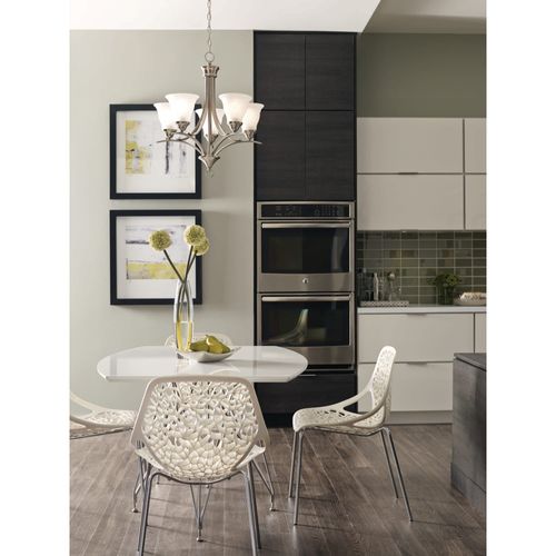 Main product image of Trinity 5 Light Brushed Nickel Etched Glass Traditional Chandelier Light