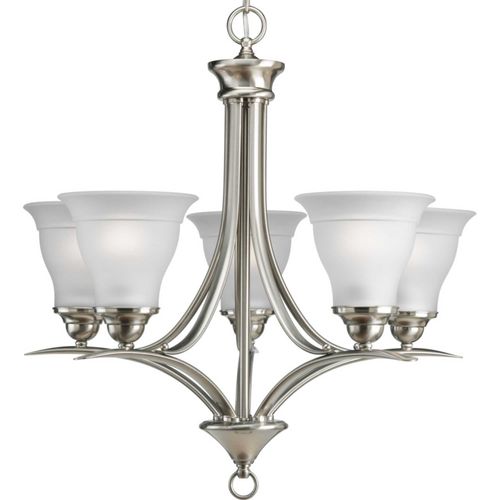 Main product image of Trinity 5 Light Brushed Nickel Etched Glass Traditional Chandelier Light