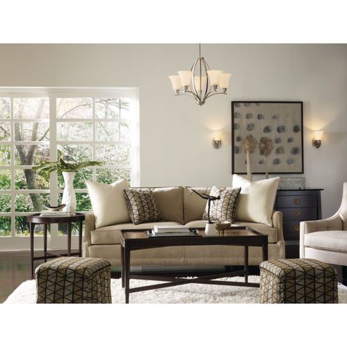 Main product image of Joy 5 Light Brushed Nickel Etched White Inside Glass Traditional Chandelier Light