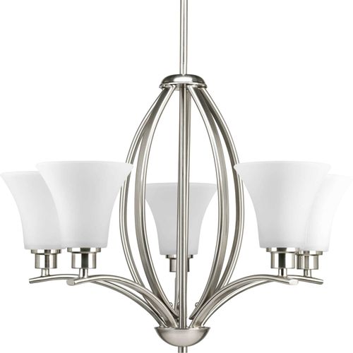 Main product image of Joy 5 Light Brushed Nickel Etched White Inside Glass Traditional Chandelier Light