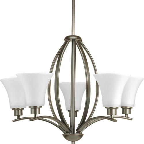 Main product image of Joy 5 Light Antique Bronze Etched White Glass Traditional Chandelier Light