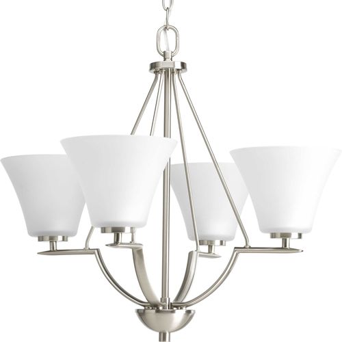 Main product image of Bravo 4 Light Brushed Nickel Etched Glass Modern Chandelier Light
