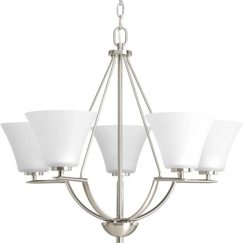 Main product image of Bravo 5 Light Brushed Nickel Etched Glass Modern Chandelier Light