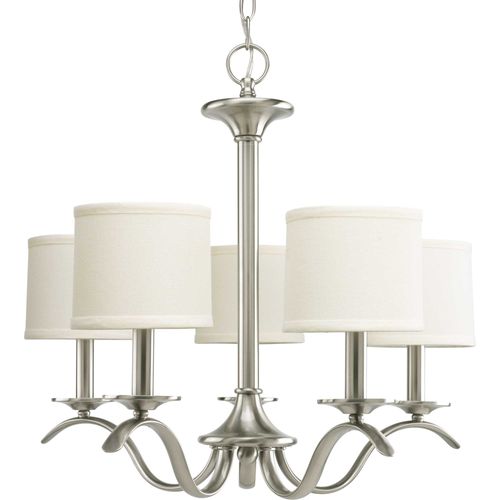 Main product image of Inspire 5 Light Brushed Nickel Off-White Linen Shade Traditional Chandelier Light