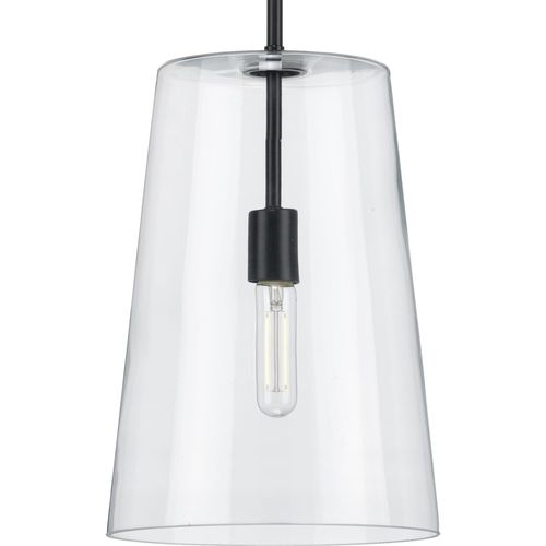 Main product image of Clarion 1 Light Black Clear Glass Transitional Pendant
