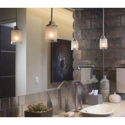 Main product image of Alexa 1 Light Brushed Nickel Etched Linen w/ Clear Edge Glass Modern Mini-Pendant Light
