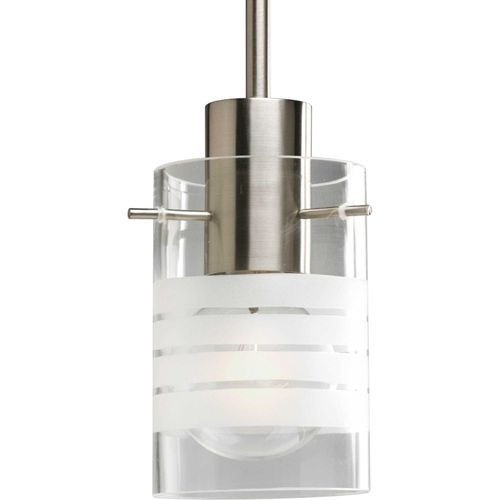 Main product image of Modern Pendant 1 Light Brushed Nickel Clear And Etched Glass Mini-Pendant Light
