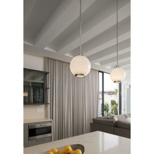 Main product image of Chronicle 1 Light Antique Bronze Clear Seeded White Opal Glass Coastal Mini-Pendant Light