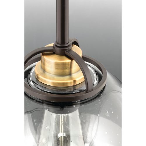 Main product image of Chronicle 1 Light Antique Bronze Clear Seeded White Opal Glass Coastal Mini-Pendant Light