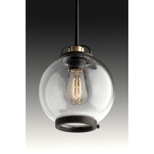 Main product image of Chronicle 1 Light Antique Bronze Clear Seeded White Opal Glass Coastal Mini-Pendant Light