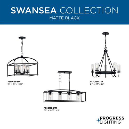 Main product image of Swansea 4 Light 6" Matte Black Transitional Outdoor Chandelier w/ Clear Glass Shades