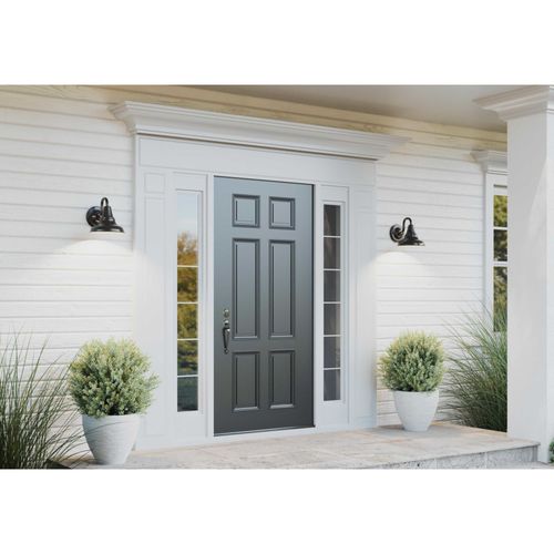 Main product image of District 1 Light Farmhouse Textured Black Metal Shade Outdoor Wall Lantern