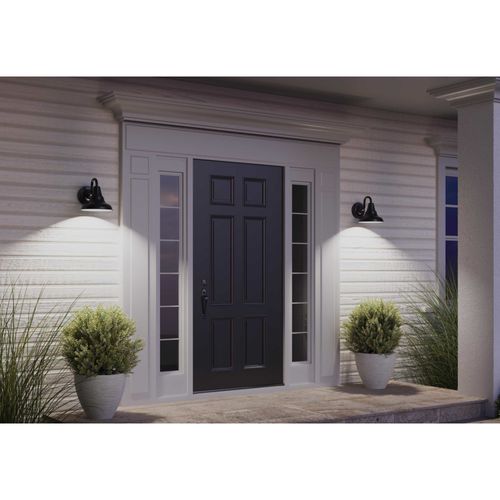 Main product image of District 1 Light Farmhouse Textured Black Metal Shade Outdoor Wall Lantern