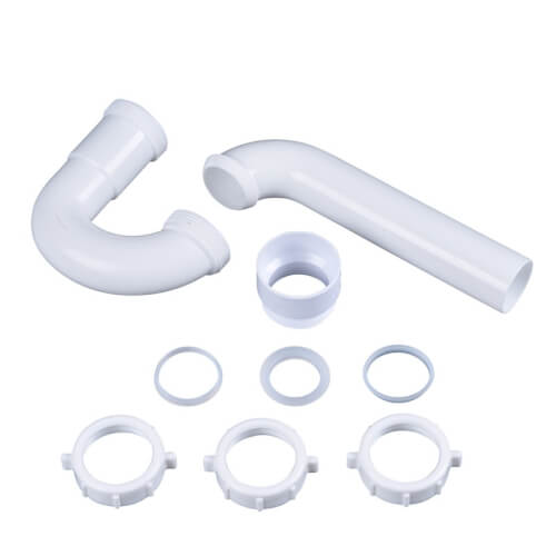 1-1/2" White P-Trap w/ Threaded PVC Adapter and Reversible J-Bend