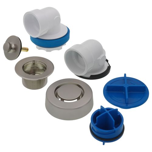 Main product image of True Blue PVC Half Kit w/ Push n' Pull Stopper, Test Kit & Finished Drain Spud (Brushed Nickel)