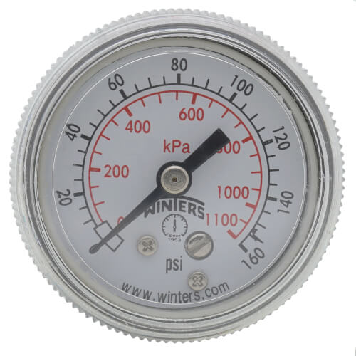 Main product image of 90 Series 1-1/2" Pressure Gauge, 1/8" NPT Back-Mounted Connection (0-160 PSI)