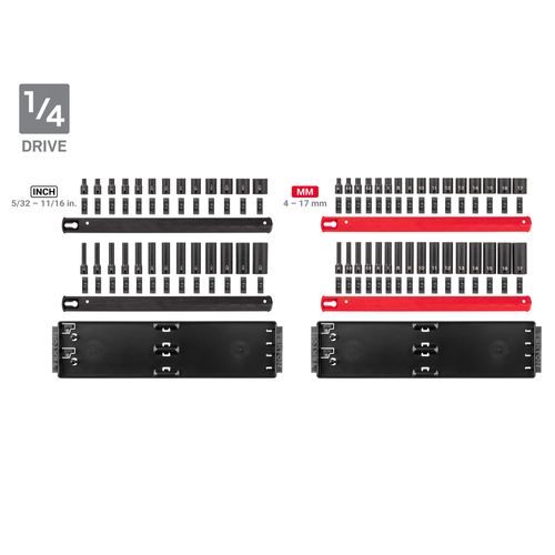 Main product image of 1/4, 3/8, 1/2" Drive 6-Point Impact Socket Set with Rails and Trays, 230-Piece (5/32 - 1-1/2", 4-38 mm)