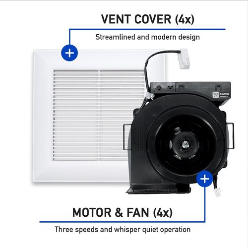Main product image of WhisperValue DC Fan Contractor Pack, Motor/Grille Assembly Only with Condensation Sensor, 4-Pack, 50/80/100 CFM, FV-0510VSCB1