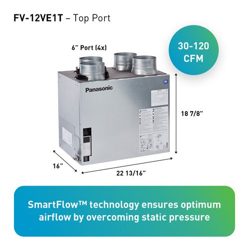 Main product image of Panasonic BalancedHome 120 Elite Energy Recovery Ventilator (ERV), 30-120 CFM, Top Port, FV-12VE1T