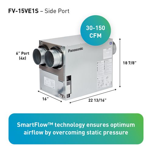 Main product image of Panasonic BalancedHome 150 Elite Energy Recovery Ventilator (ERV), 30-150 CFM, Side Port, FV-15VE1S