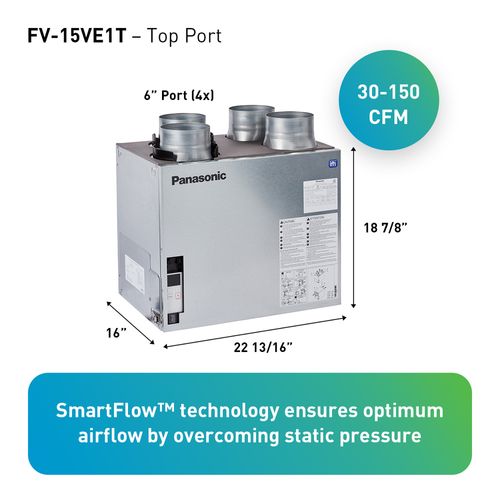 Main product image of Panasonic BalancedHome 150 Elite Energy Recovery Ventilator (ERV), 30-150 CFM, Top Port, FV-15VE1T