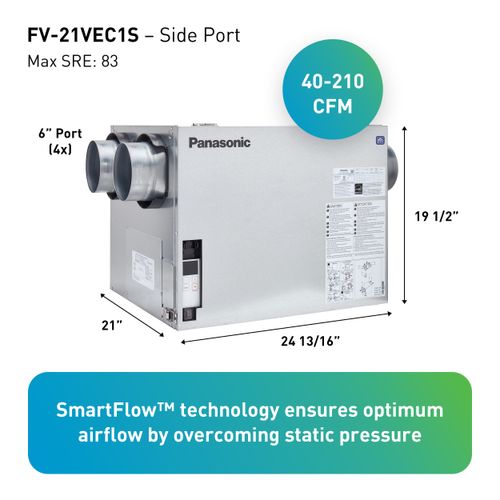 Main product image of Panasonic BalancedHome 210 Elite Energy Recovery Ventilator (ERV), 40-210 CFM, Side Port, FV-21VEC1S